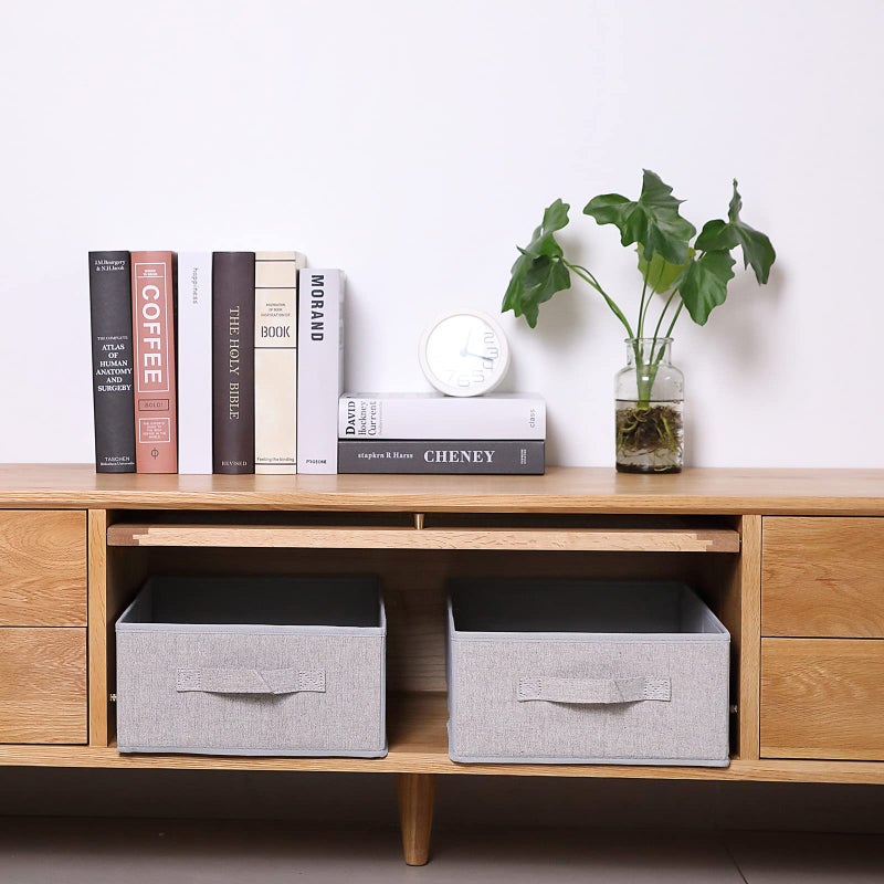 صناديق تخزين قابلة للطي من BOMKEE للملابس، منظمات قابلة للطي وسلال تخزين مكعبة لغرفة النوم وغرفة المعيشة (عبوة من 4 قطع، رمادي، 15.4 × 11.4 × 5.5 بوصة) - Image 4